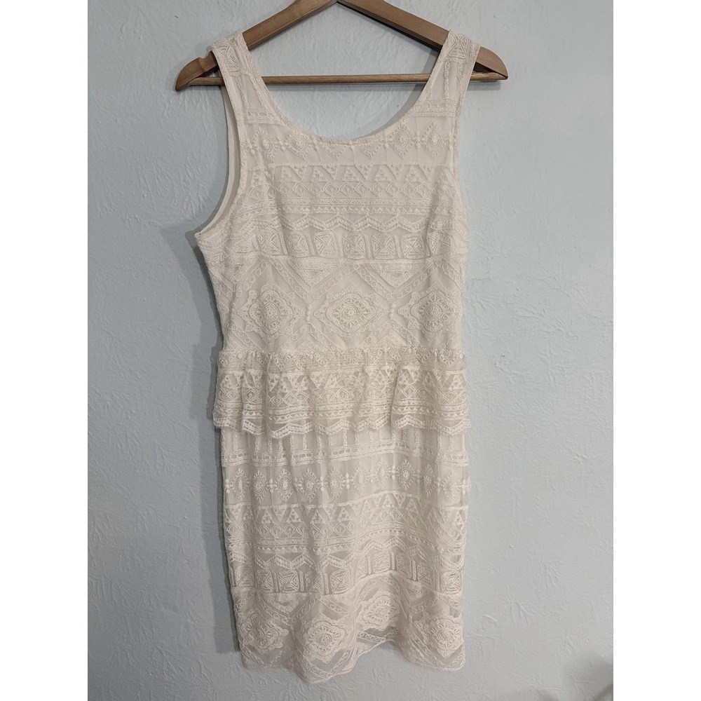 American Eagle Peplum Lace Mini Dress 8 Cream Shower Boho Sorority Rush Coquette